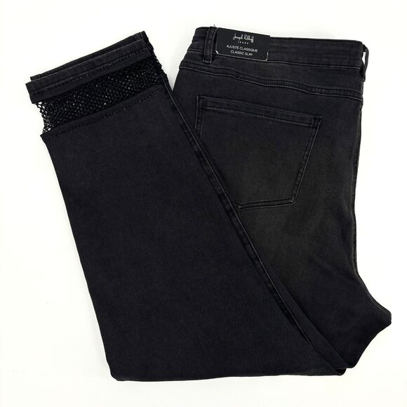 Joseph Ribkoff Women 22 Charcoal Grey Embellished FishNet Cuff Classic Slim Jean - Picture 8 of 15